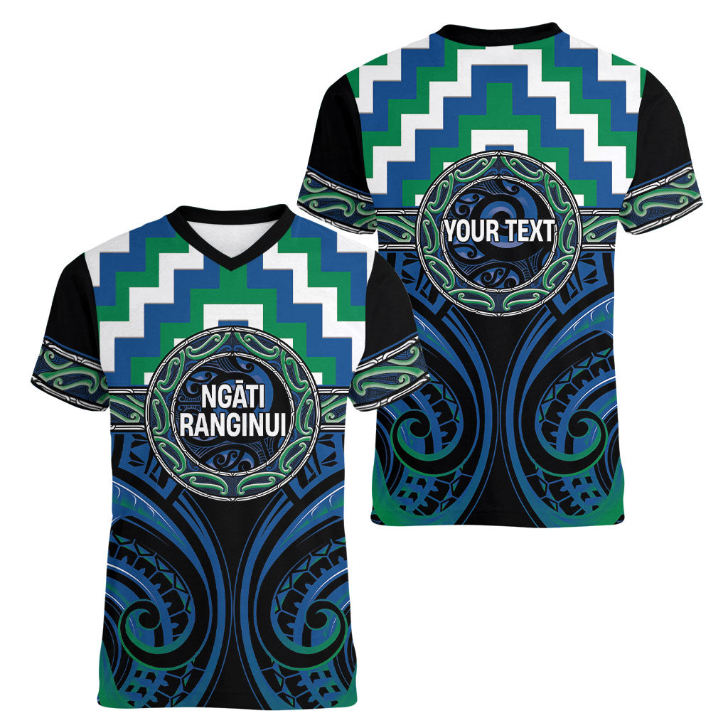 Aotearoa Ngati Ranginui Personalised Women V-Neck T-Shirt Maori Iwi Poutama Puhoro Tattoo LT14 - Polynesian Pride