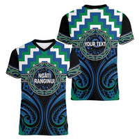 Aotearoa Ngati Ranginui Personalised Women V-Neck T-Shirt Maori Iwi Poutama Puhoro Tattoo LT14 - Polynesian Pride
