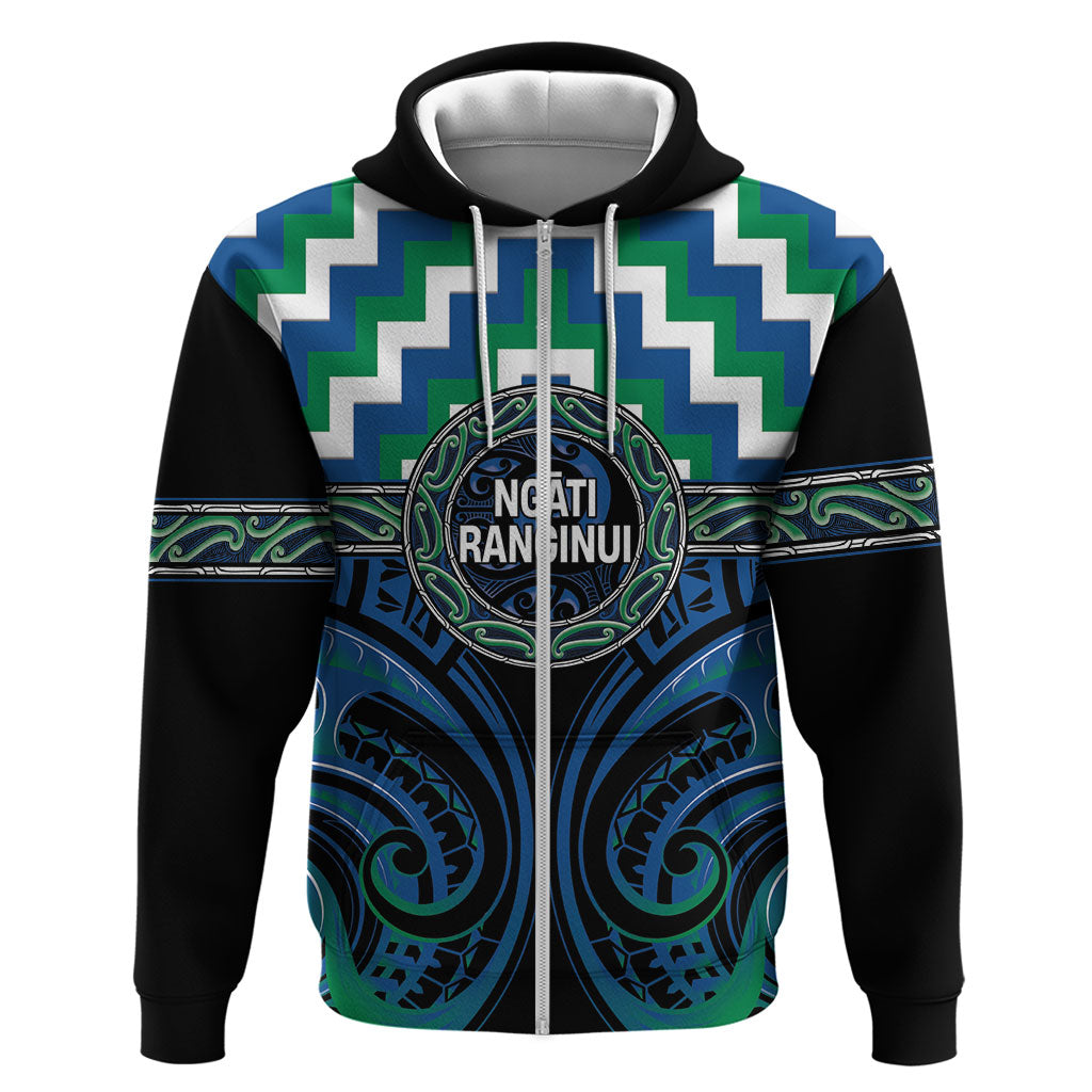 Aotearoa Ngati Ranginui Personalised Zip Hoodie Maori Iwi Poutama Puhoro Tattoo LT14 Zip Hoodie Green - Polynesian Pride
