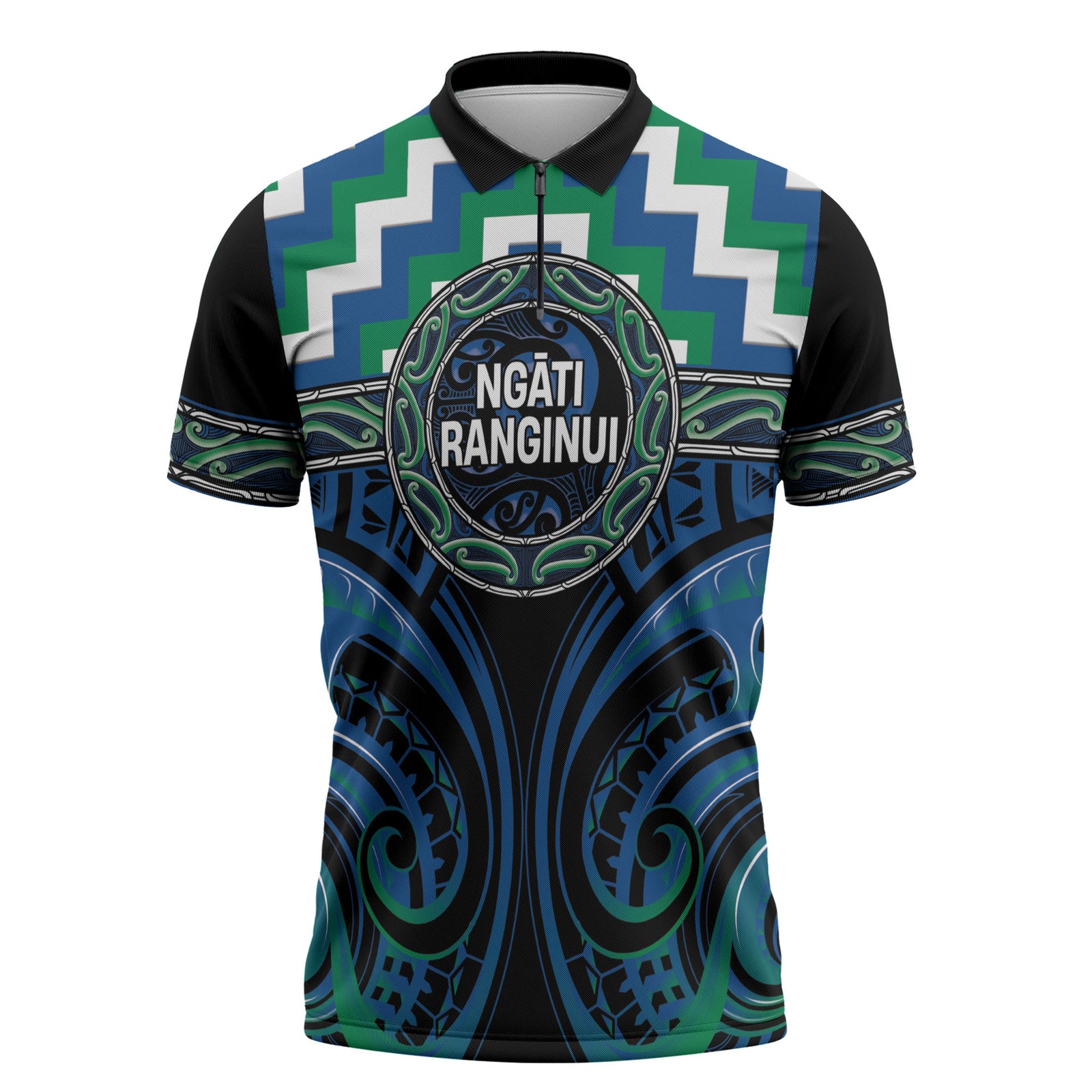 Aotearoa Ngati Ranginui Personalised Zipper Polo Shirt Maori Iwi Poutama Puhoro Tattoo LT14 Green - Polynesian Pride