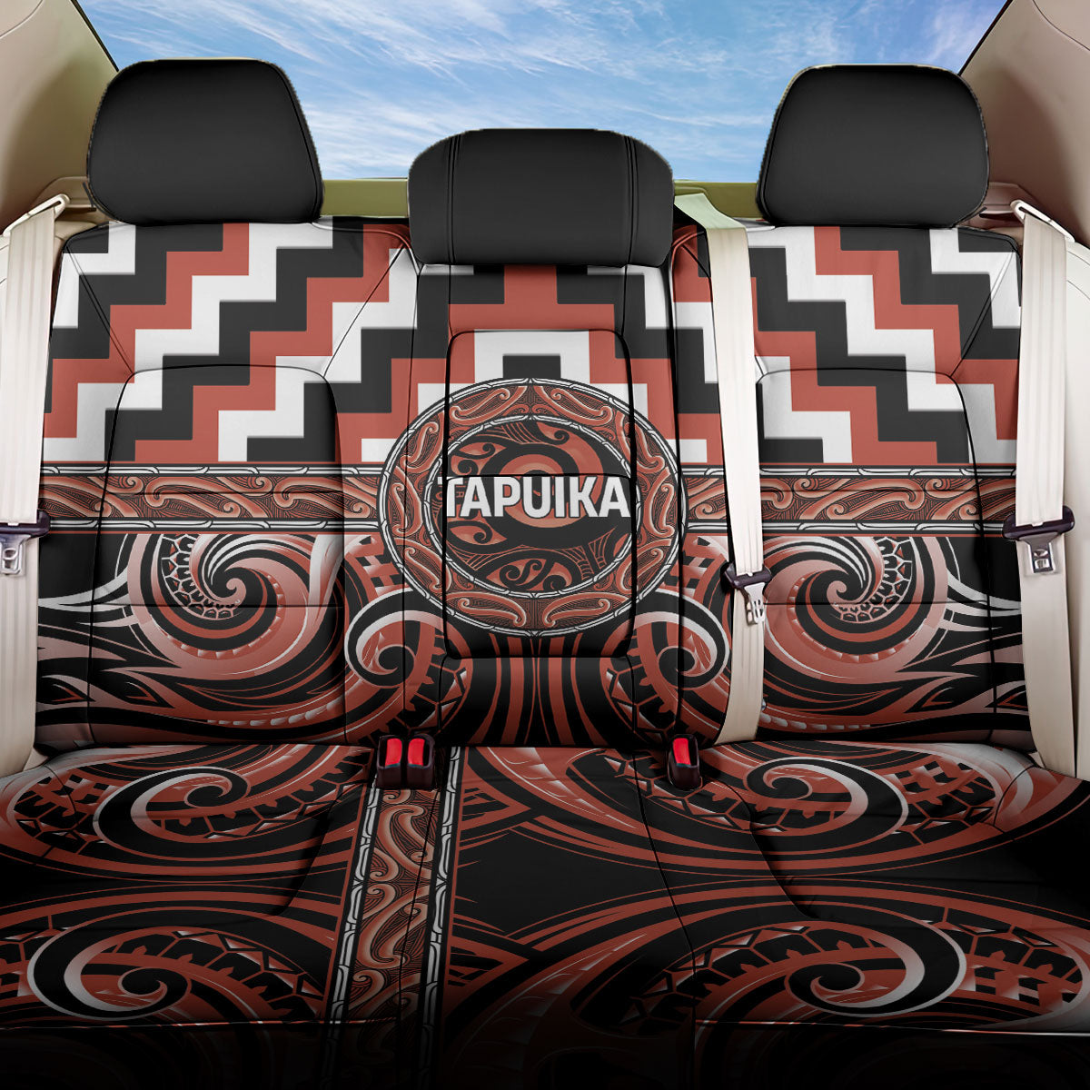 Aotearoa Tapuika Back Car Seat Cover Maori Iwi Poutama Puhoro Tattoo LT14 One Size Red - Polynesian Pride
