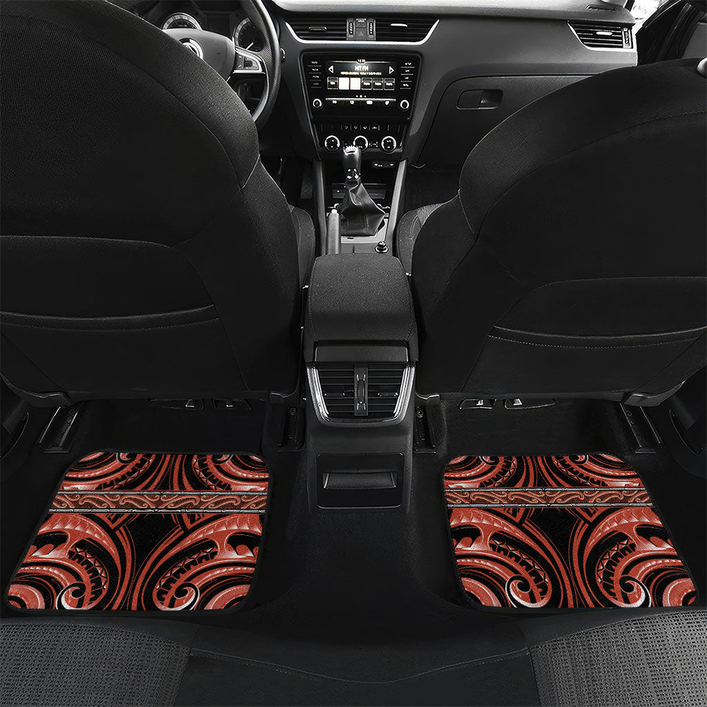 Aotearoa Tapuika Personalised Car Mats Maori Iwi Poutama Puhoro Tattoo LT14 Set 2pcs - Back Red - Polynesian Pride