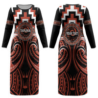 Aotearoa Tapuika Personalised Couples Matching Long Sleeve Bodycon Dress and Long Sleeve Button Shirt Maori Iwi Poutama Puhoro Tattoo LT14 - Polynesian Pride
