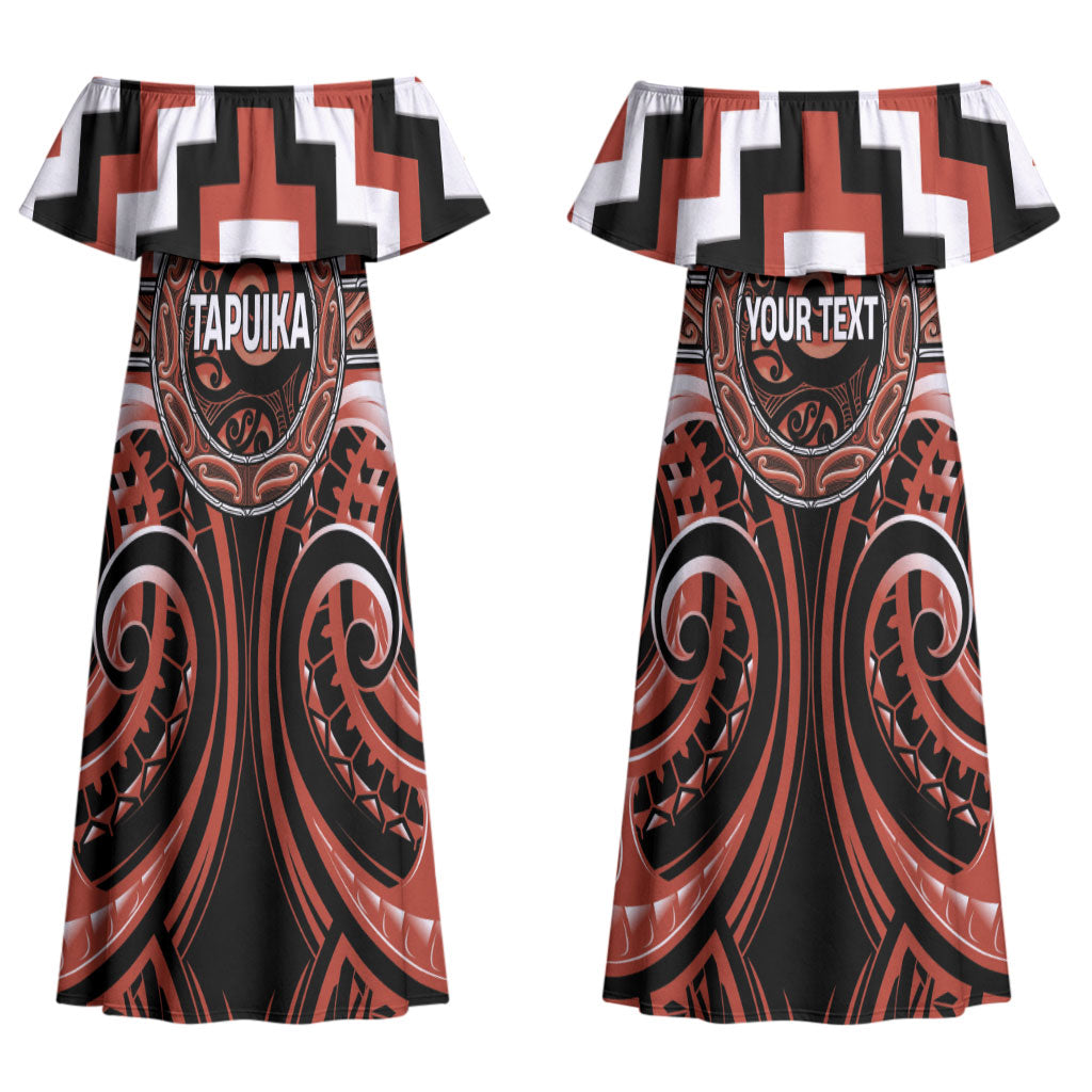 Aotearoa Tapuika Personalised Couples Matching Off Shoulder Maxi Dress and Long Sleeve Button Shirt Maori Iwi Poutama Puhoro Tattoo LT14 - Polynesian Pride