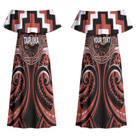 Aotearoa Tapuika Personalised Couples Matching Off Shoulder Maxi Dress and Long Sleeve Button Shirt Maori Iwi Poutama Puhoro Tattoo LT14 - Polynesian Pride