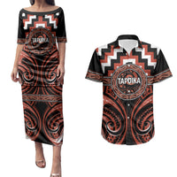 Aotearoa Tapuika Personalised Couples Matching Puletasi and Hawaiian Shirt Maori Iwi Poutama Puhoro Tattoo LT14 Red - Polynesian Pride