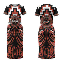 Aotearoa Tapuika Personalised Couples Matching Short Sleeve Bodycon Dress and Long Sleeve Button Shirt Maori Iwi Poutama Puhoro Tattoo LT14 - Polynesian Pride