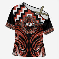 Aotearoa Tapuika Personalised Cross Shoulder Shirt Maori Iwi Poutama Puhoro Tattoo LT14 Female Red - Polynesian Pride
