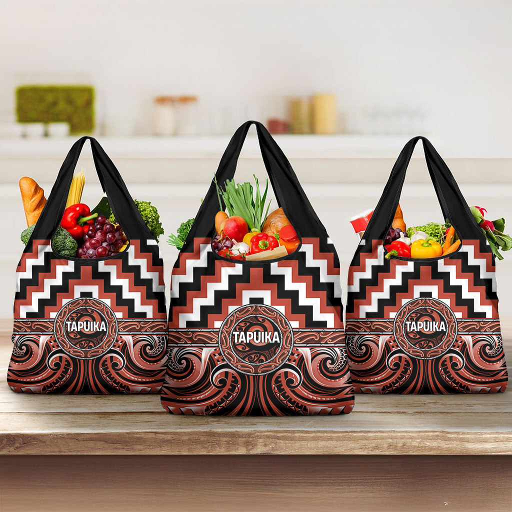 Aotearoa Tapuika Grocery Bag Maori Iwi Poutama Puhoro Tattoo LT14 3-pack One Size Red - Polynesian Pride