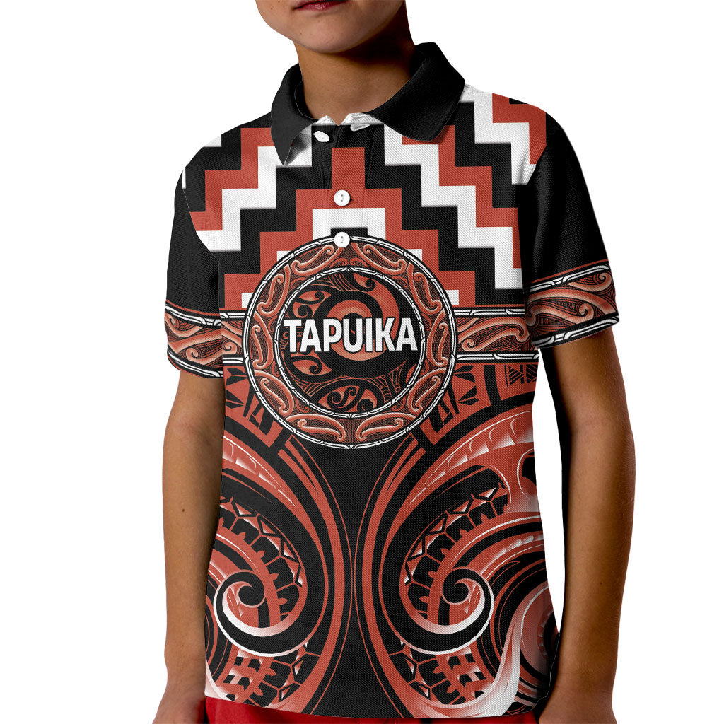 Aotearoa Tapuika Personalised Kid Polo Shirt Maori Iwi Poutama Puhoro Tattoo LT14 Kid Red - Polynesian Pride