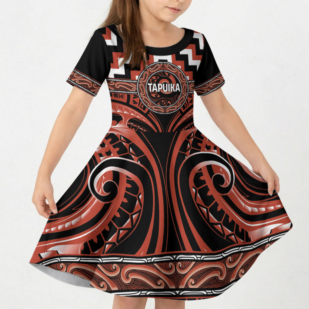 Aotearoa Tapuika Personalised Kid Short Sleeve Dress Maori Iwi Poutama Puhoro Tattoo LT14 KID Red - Polynesian Pride