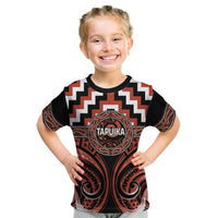 Aotearoa Tapuika Personalised Kid T Shirt Maori Iwi Poutama Puhoro Tattoo LT14 Red - Polynesian Pride