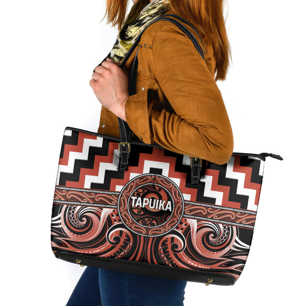 Aotearoa Tapuika Leather Tote Bag Maori Iwi Poutama Puhoro Tattoo LT14 Red - Polynesian Pride