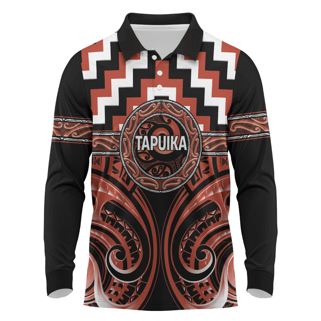 Aotearoa Tapuika Personalised Long Sleeve Polo Shirt Maori Iwi Poutama Puhoro Tattoo LT14 Red - Polynesian Pride