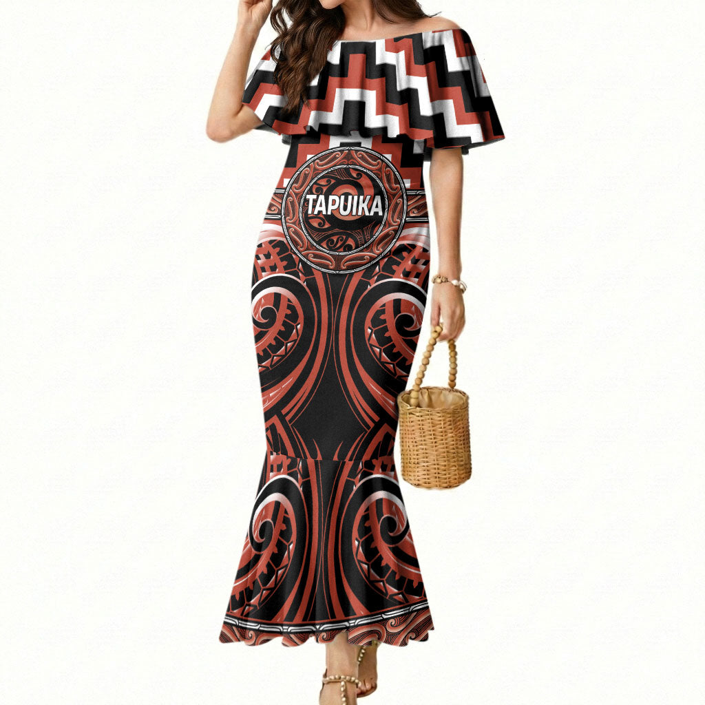 Aotearoa Tapuika Personalised Mermaid Dress Maori Iwi Poutama Puhoro Tattoo LT14 Women Red - Polynesian Pride