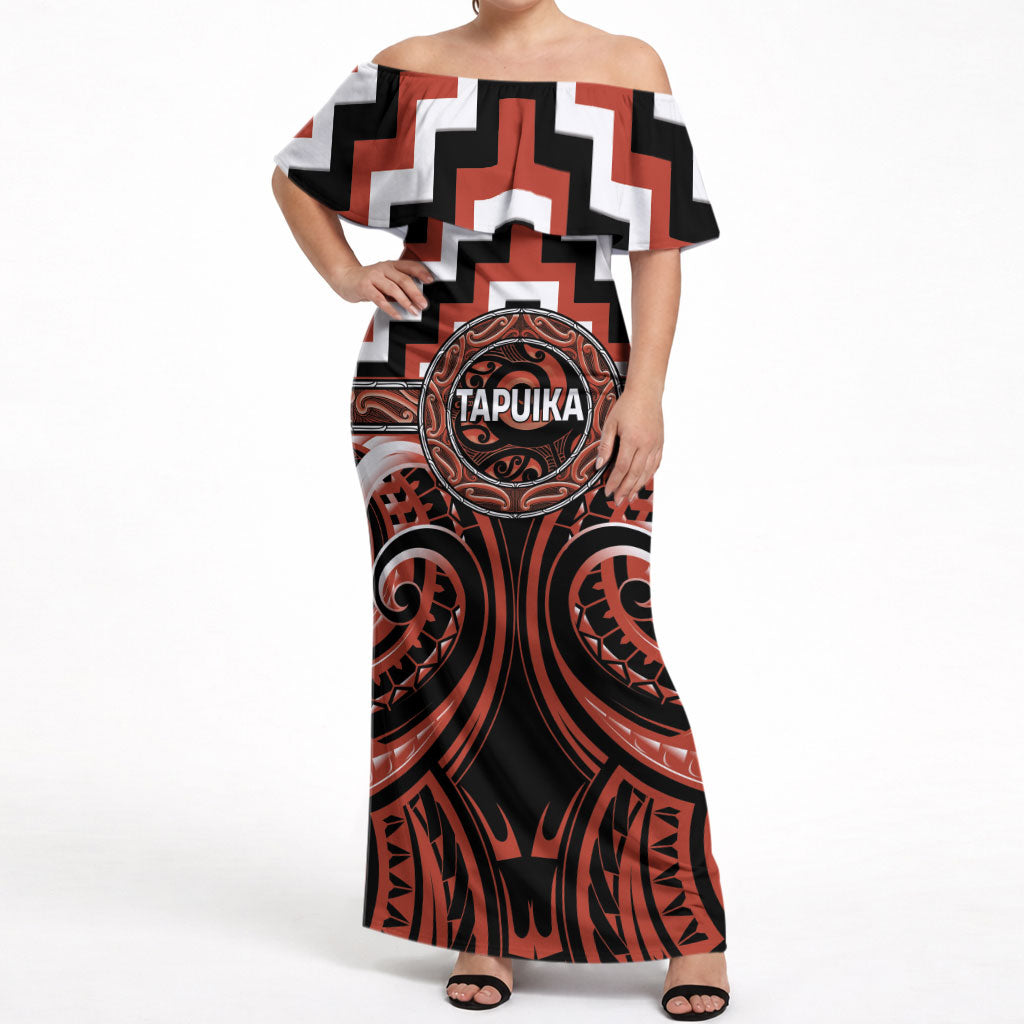 Aotearoa Tapuika Personalised Off Shoulder Maxi Dress Maori Iwi Poutama Puhoro Tattoo LT14 Women Red - Polynesian Pride