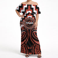 Aotearoa Tapuika Personalised Off Shoulder Maxi Dress Maori Iwi Poutama Puhoro Tattoo LT14 Women Red - Polynesian Pride