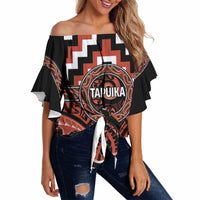 Aotearoa Tapuika Personalised Off Shoulder Wrap Waist Top Maori Iwi Poutama Puhoro Tattoo LT14 Red - Polynesian Pride