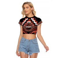 Aotearoa Tapuika Personalised Raglan Cropped T Shirt Maori Iwi Poutama Puhoro Tattoo LT14 Female Red - Polynesian Pride