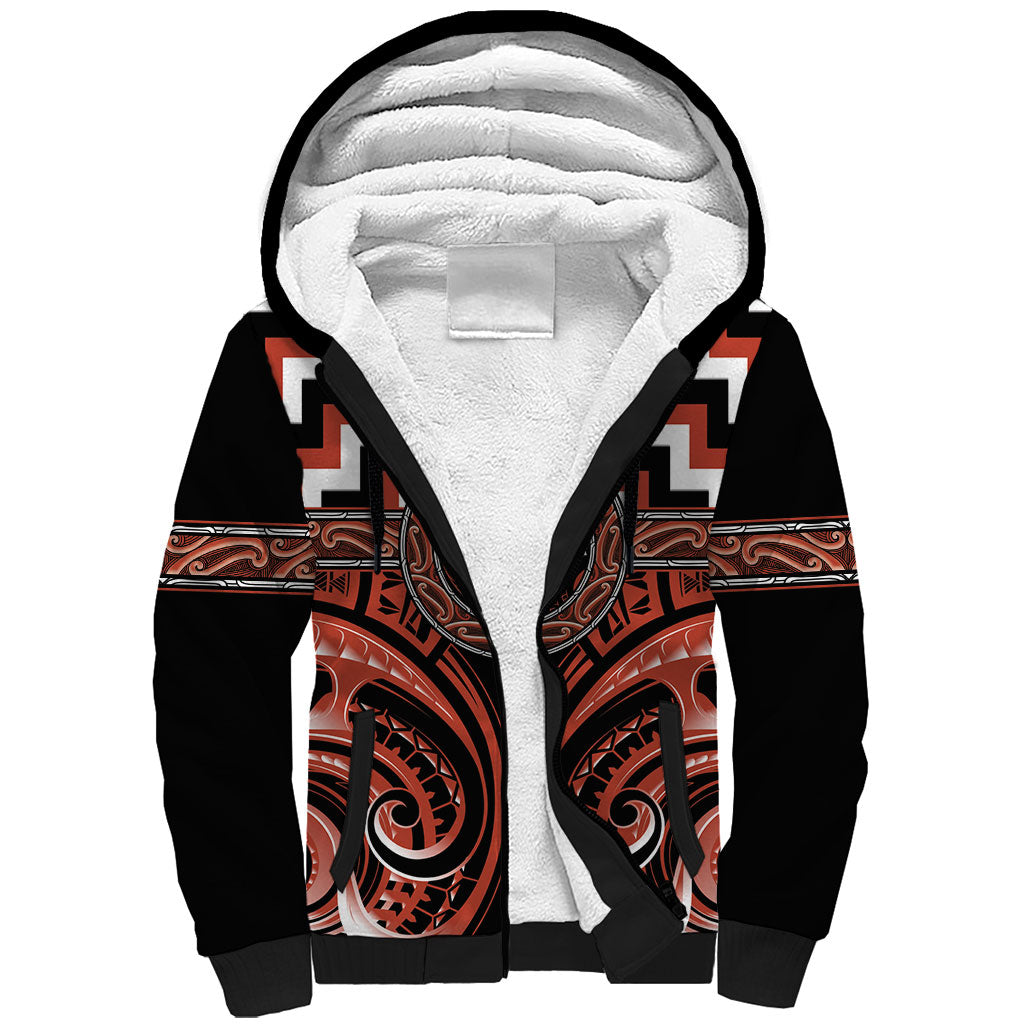 Aotearoa Tapuika Personalised Sherpa Hoodie Maori Iwi Poutama Puhoro Tattoo LT14 Unisex Red - Polynesian Pride