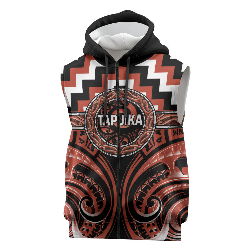 Aotearoa Tapuika Personalised Sleeveless Zip Hoodie Maori Iwi Poutama Puhoro Tattoo LT14 Red - Polynesian Pride