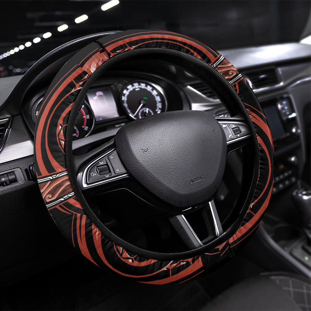Aotearoa Tapuika Steering Wheel Cover Maori Iwi Poutama Puhoro Tattoo LT14 Universal Fit Red - Polynesian Pride