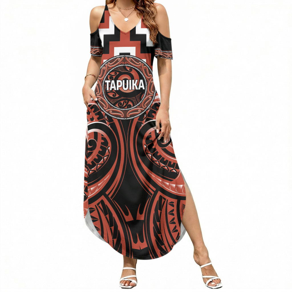 Aotearoa Tapuika Personalised Summer Maxi Dress Maori Iwi Poutama Puhoro Tattoo LT14 Women Red - Polynesian Pride
