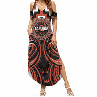 Aotearoa Tapuika Personalised Summer Maxi Dress Maori Iwi Poutama Puhoro Tattoo LT14 Women Red - Polynesian Pride