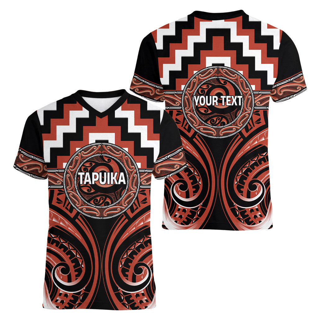 Aotearoa Tapuika Personalised Women V-Neck T-Shirt Maori Iwi Poutama Puhoro Tattoo LT14 - Polynesian Pride