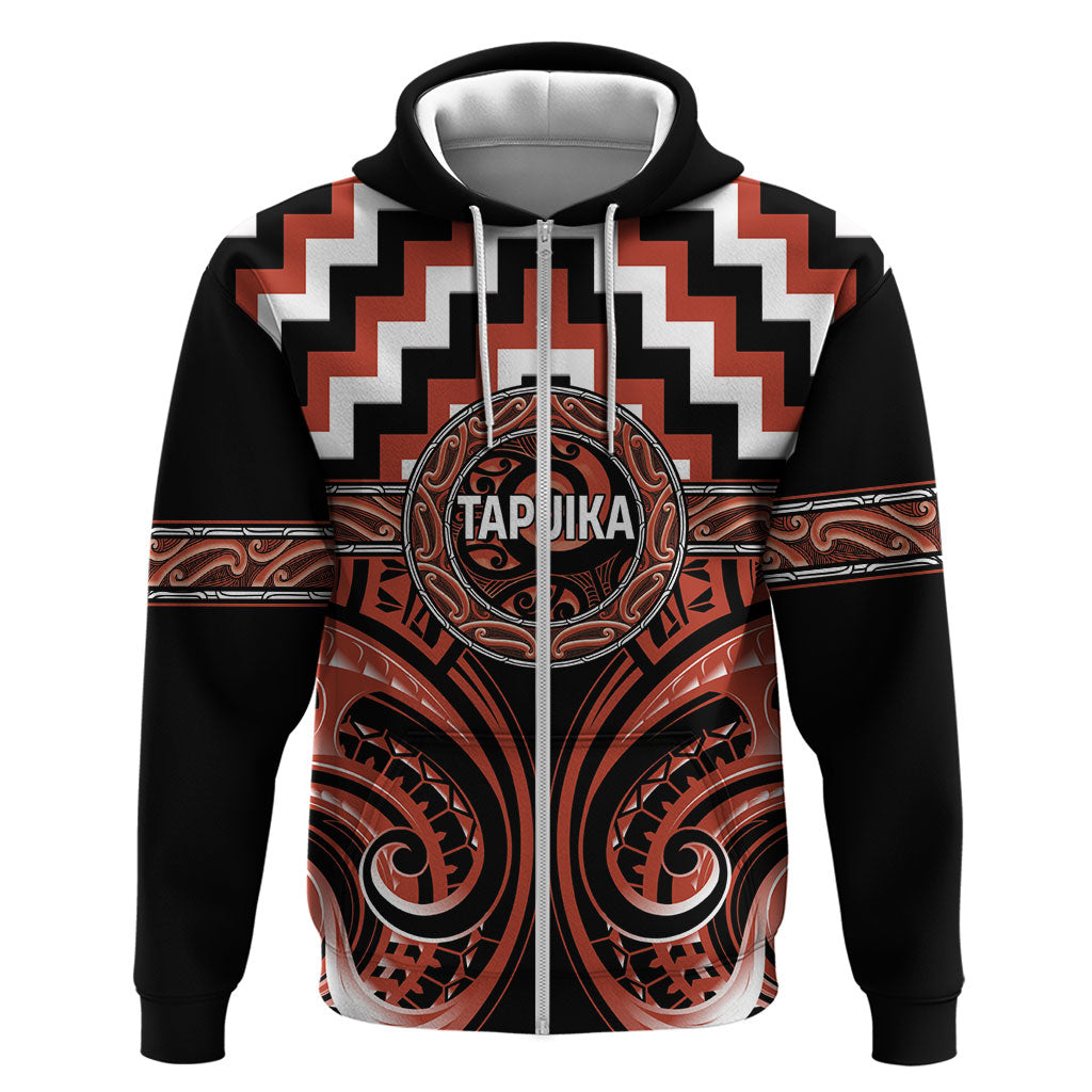 Aotearoa Tapuika Personalised Zip Hoodie Maori Iwi Poutama Puhoro Tattoo LT14 Zip Hoodie Red - Polynesian Pride