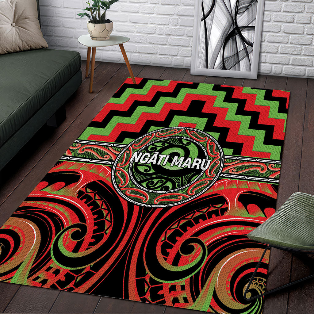 Aotearoa Ngati Maru Area Rug Maori Iwi Poutama Puhoro Tattoo LT14 Red - Polynesian Pride