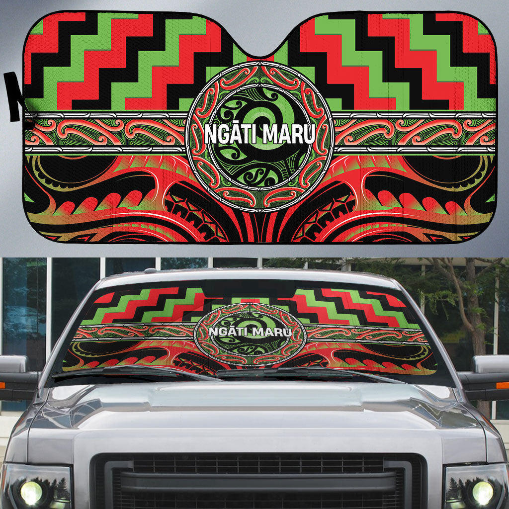 Aotearoa Ngati Maru Auto Sun Shade Maori Iwi Poutama Puhoro Tattoo LT14 Red - Polynesian Pride