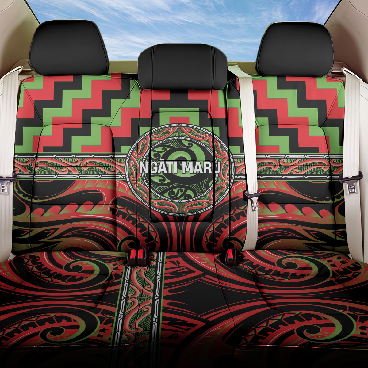 Aotearoa Ngati Maru Back Car Seat Cover Maori Iwi Poutama Puhoro Tattoo LT14 One Size Red - Polynesian Pride