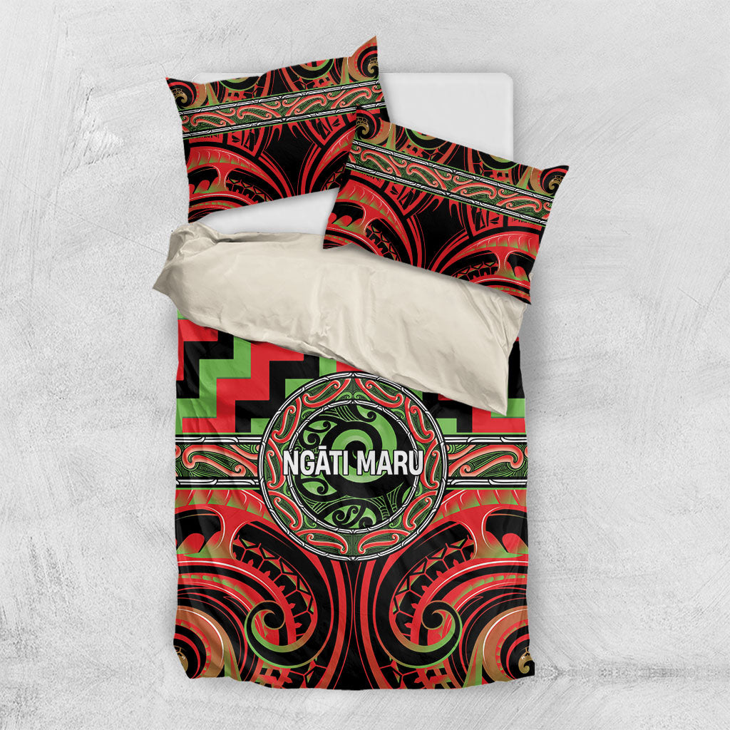Aotearoa Ngati Maru Bedding Set Maori Iwi Poutama Puhoro Tattoo LT14 US Twin 172cm x 218cm Red - Polynesian Pride