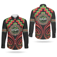 Aotearoa Ngati Maru Personalised Couples Matching Long Sleeve Bodycon Dress and Long Sleeve Button Shirt Maori Iwi Poutama Puhoro Tattoo LT14 - Polynesian Pride