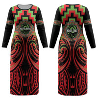 Aotearoa Ngati Maru Personalised Couples Matching Long Sleeve Bodycon Dress and Long Sleeve Button Shirt Maori Iwi Poutama Puhoro Tattoo LT14 - Polynesian Pride