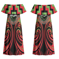 Aotearoa Ngati Maru Personalised Couples Matching Off Shoulder Maxi Dress and Long Sleeve Button Shirt Maori Iwi Poutama Puhoro Tattoo LT14 - Polynesian Pride