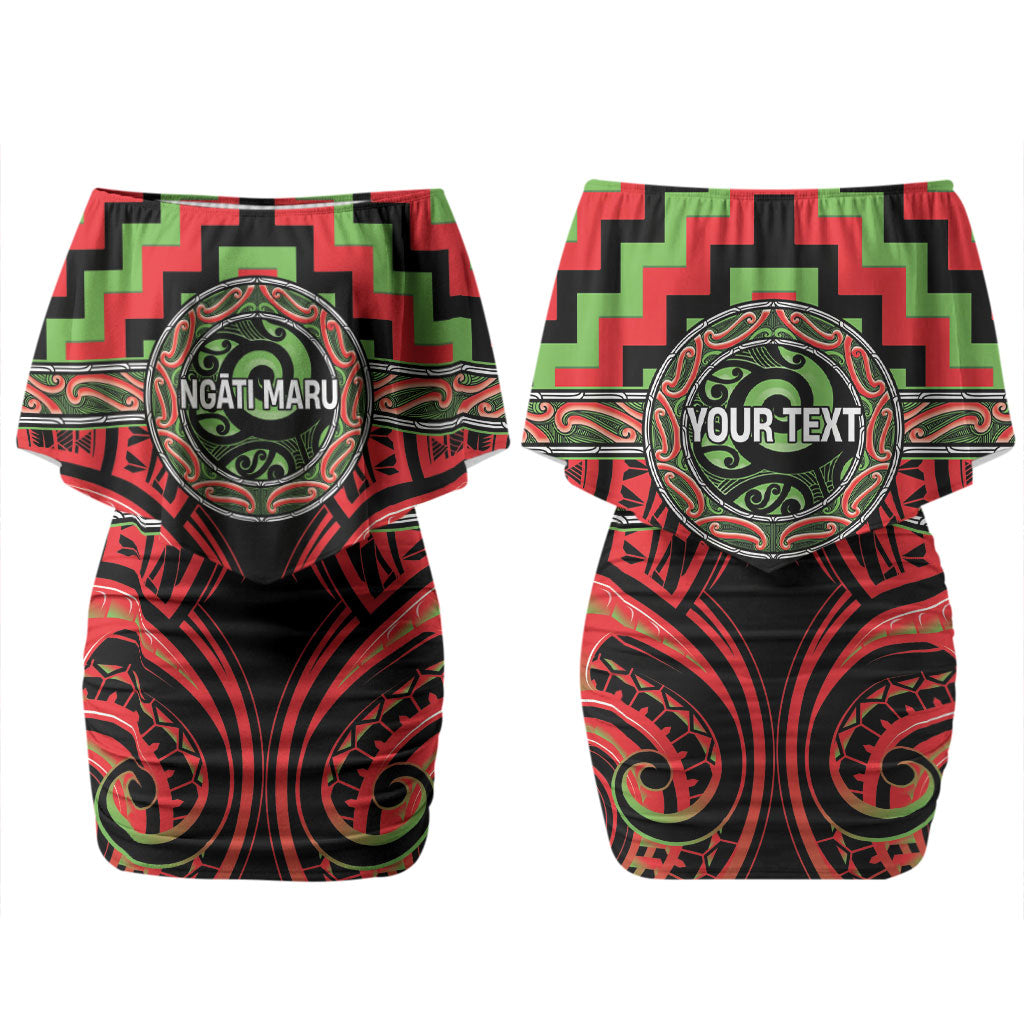 Aotearoa Ngati Maru Personalised Couples Matching Off Shoulder Short Dress and Long Sleeve Button Shirt Maori Iwi Poutama Puhoro Tattoo LT14 - Polynesian Pride