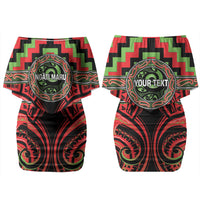 Aotearoa Ngati Maru Personalised Couples Matching Off Shoulder Short Dress and Long Sleeve Button Shirt Maori Iwi Poutama Puhoro Tattoo LT14 - Polynesian Pride