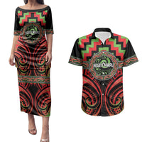 Aotearoa Ngati Maru Personalised Couples Matching Puletasi and Hawaiian Shirt Maori Iwi Poutama Puhoro Tattoo LT14 Red - Polynesian Pride