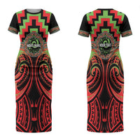 Aotearoa Ngati Maru Personalised Couples Matching Short Sleeve Bodycon Dress and Long Sleeve Button Shirt Maori Iwi Poutama Puhoro Tattoo LT14 - Polynesian Pride