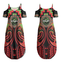 Aotearoa Ngati Maru Personalised Couples Matching Summer Maxi Dress and Long Sleeve Button Shirt Maori Iwi Poutama Puhoro Tattoo LT14 - Polynesian Pride