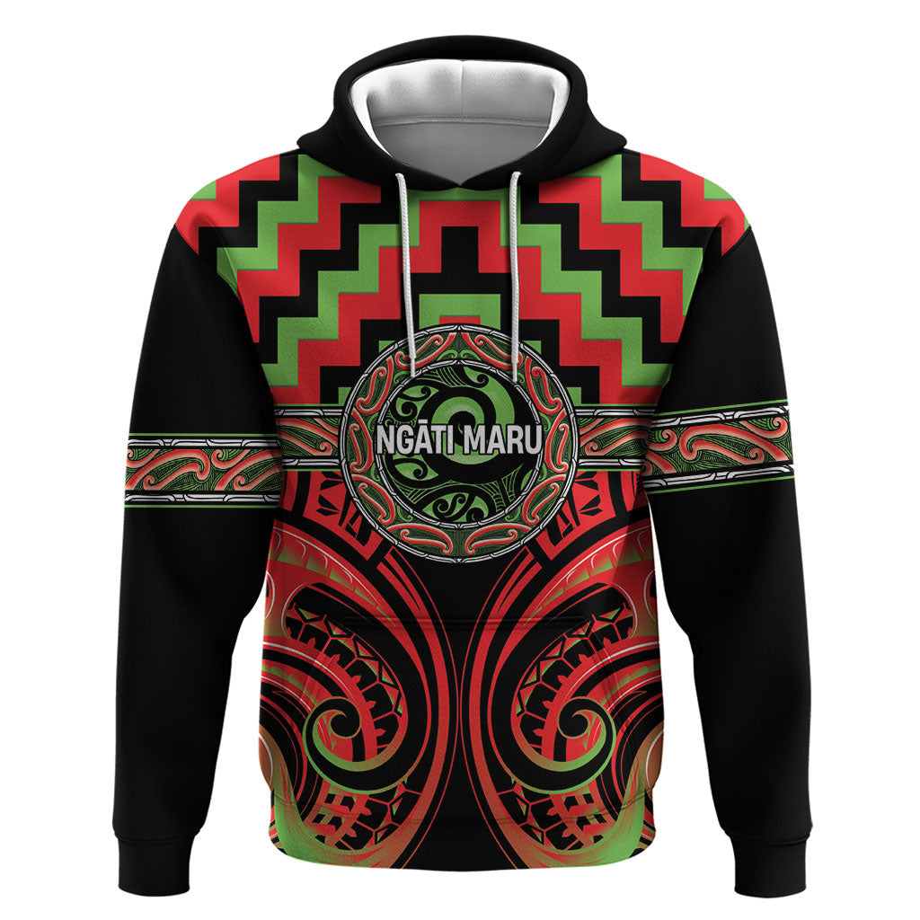 Aotearoa Ngati Maru Personalised Hoodie Maori Iwi Poutama Puhoro Tattoo LT14 Pullover Hoodie Red - Polynesian Pride