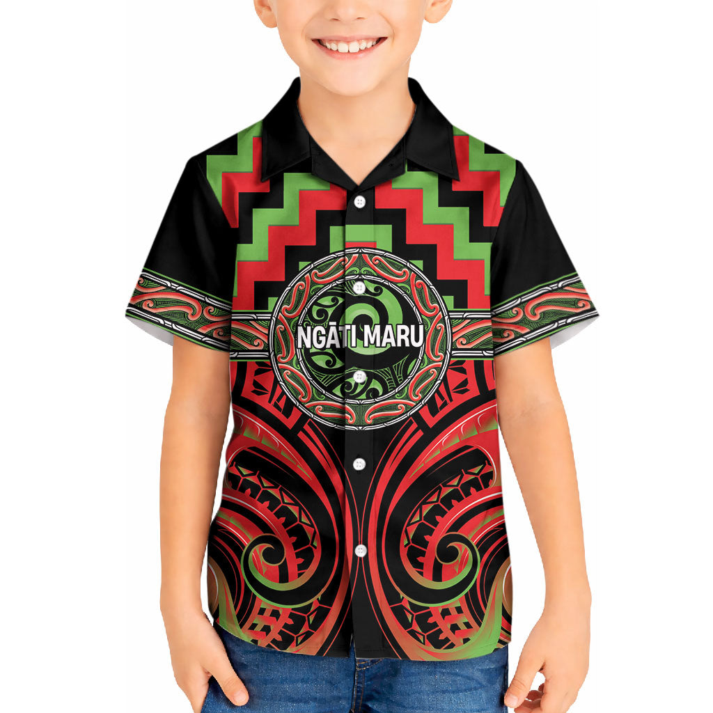 Aotearoa Ngati Maru Personalised Kid Hawaiian Shirt Maori Iwi Poutama Puhoro Tattoo LT14 Kid Red - Polynesian Pride