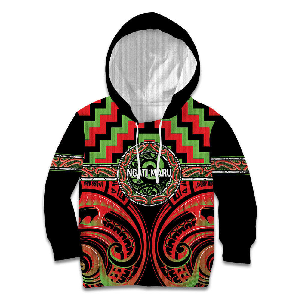 Aotearoa Ngati Maru Personalised Kid Hoodie Maori Iwi Poutama Puhoro Tattoo LT14 Hoodie Red - Polynesian Pride