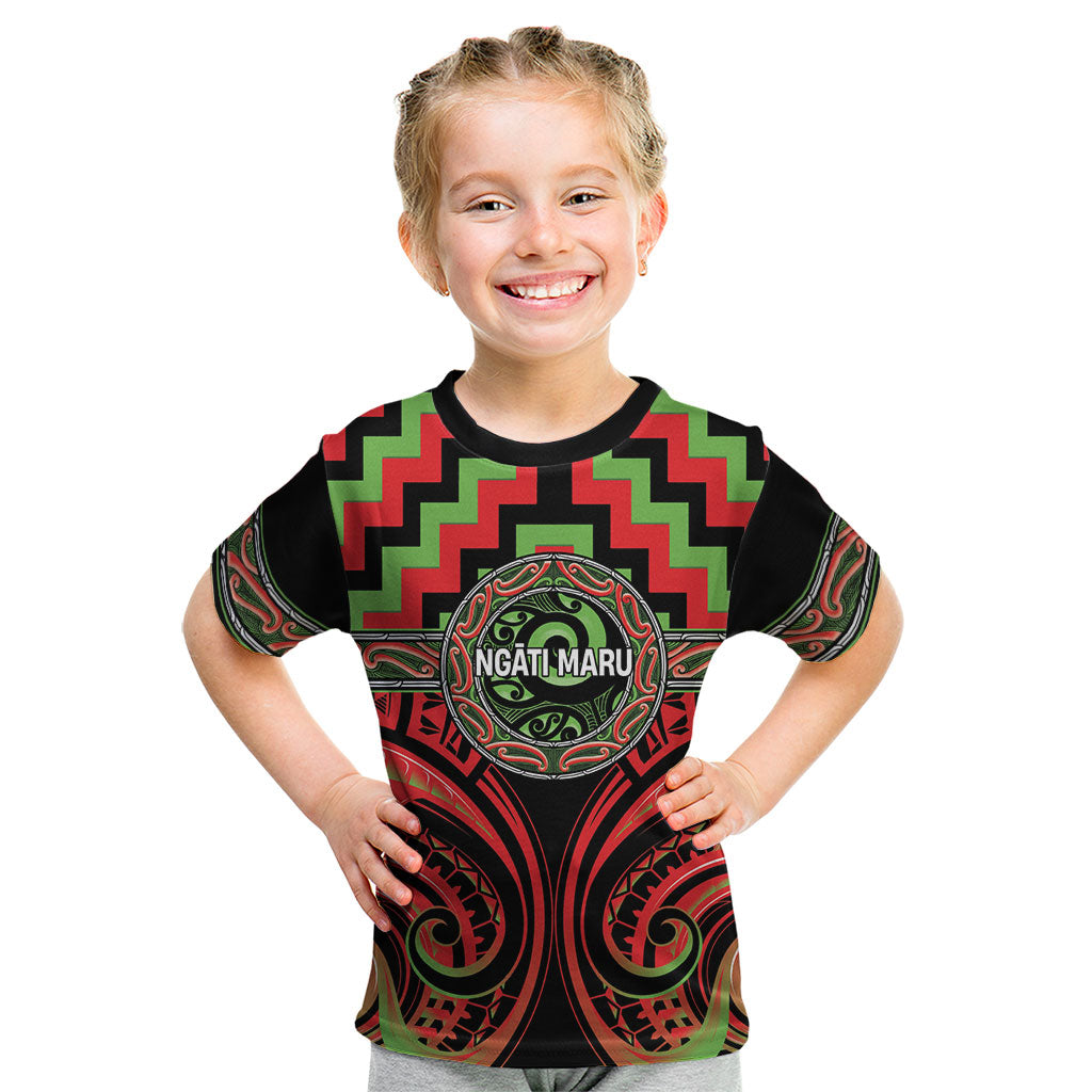 Aotearoa Ngati Maru Personalised Kid T Shirt Maori Iwi Poutama Puhoro Tattoo LT14 Red - Polynesian Pride