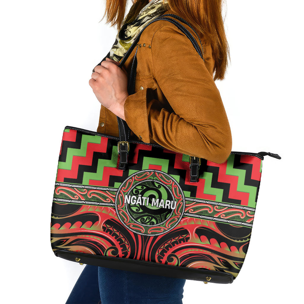 Aotearoa Ngati Maru Leather Tote Bag Maori Iwi Poutama Puhoro Tattoo LT14 Red - Polynesian Pride