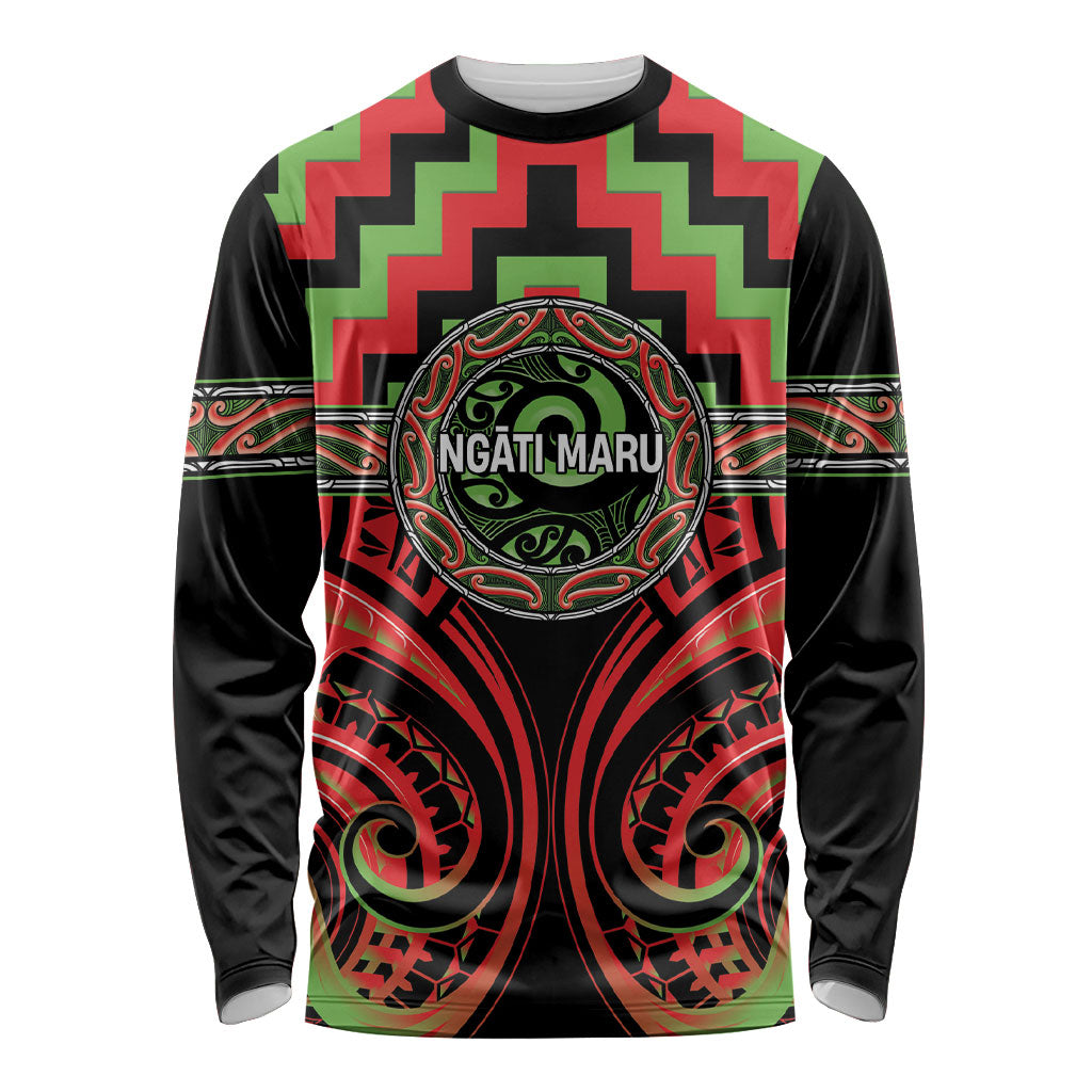 Aotearoa Ngati Maru Personalised Long Sleeve Shirt Maori Iwi Poutama Puhoro Tattoo LT14 Unisex Red - Polynesian Pride