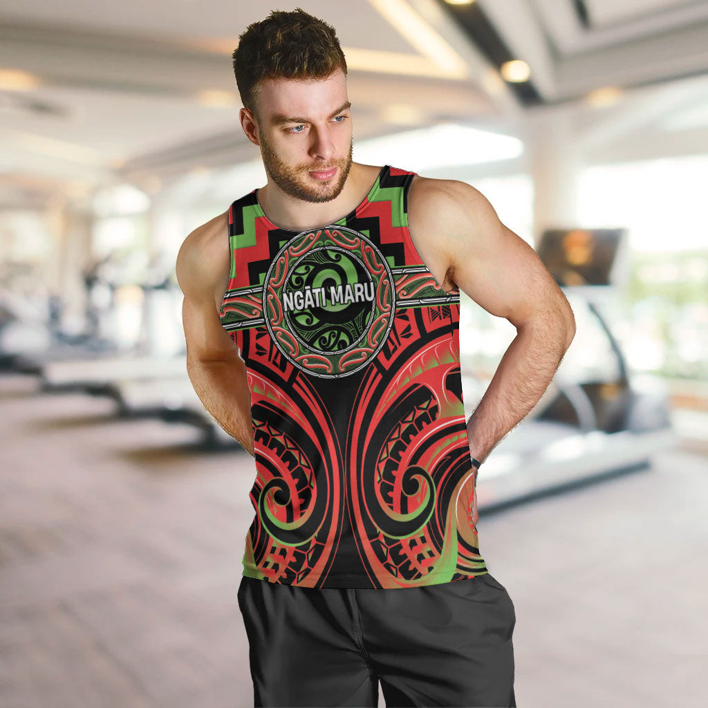 Aotearoa Ngati Maru Personalised Men Tank Top Maori Iwi Poutama Puhoro Tattoo LT14 Red - Polynesian Pride