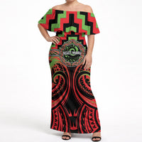 Aotearoa Ngati Maru Personalised Off Shoulder Maxi Dress Maori Iwi Poutama Puhoro Tattoo LT14 Women Red - Polynesian Pride